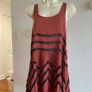 Free People Rust Babydoll Dress • Lace Trim Polka Dot • Boho Sleeveless Mini Dre